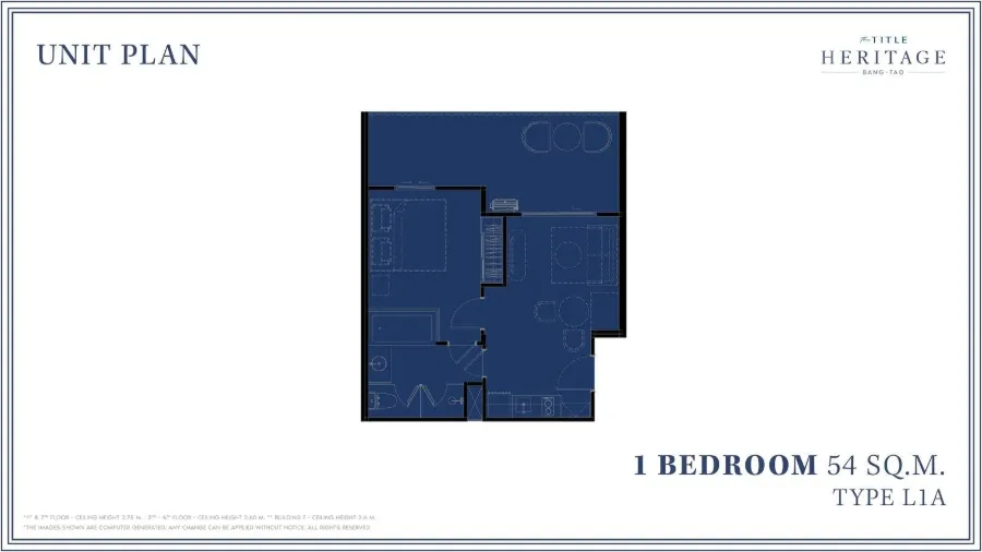 1 ห้องนอน 54 ตร.ม. ใน The Title Heritage — แปลนห้อง 1