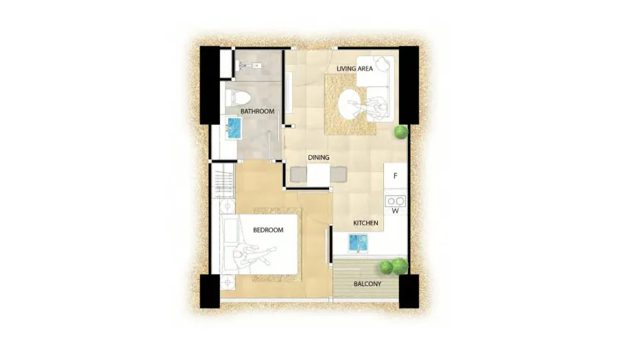 1 спальня 31 м², вид на море, Freehold — The Riviera Monaco — Планировка 1