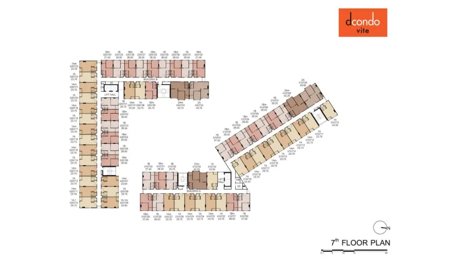 ห้อง 1 ห้องนอน 27 ตร.ม. วิวสระว่ายน้ำ ใน dcondo Vite Pattaya — แปลนห้อง 2