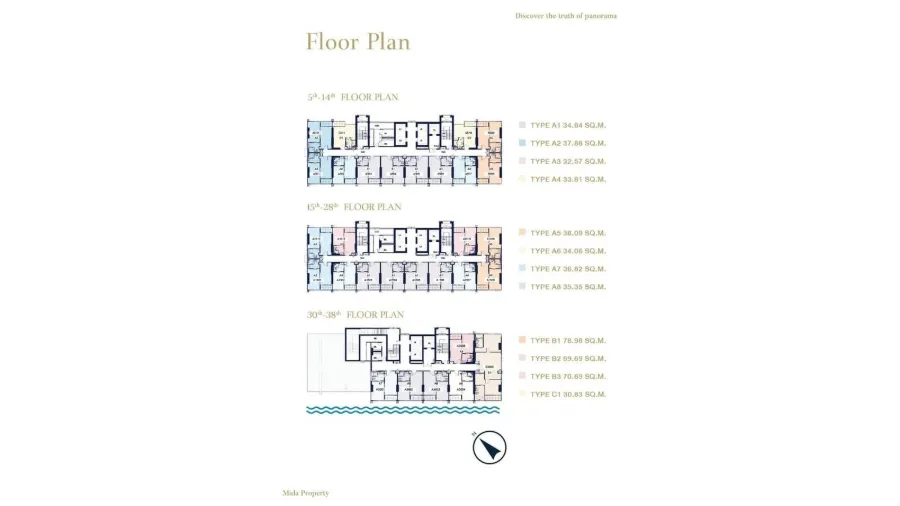 Sea View 1-Bedroom 37 m² in The Panora Pattaya — Floor plan 2