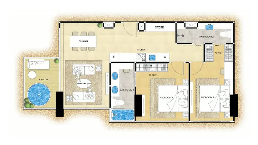 Sea View 2-Bedroom 81 m² in The Riviera Ocean Drive — Floor plan 1