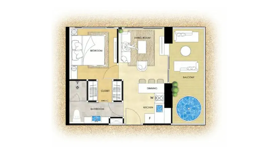 1 Schlafzimmer 46 m² mit Meerblick im The Riviera Ocean Drive — Grundriss 1