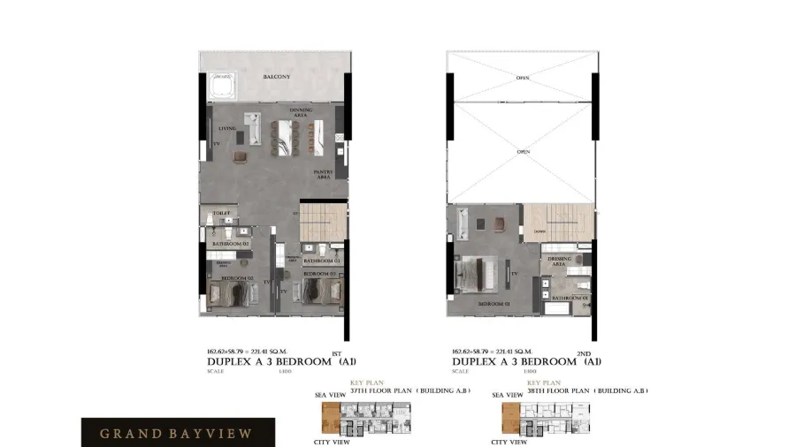 Duplex Penthouse 227 m² in Grand Bay View — Central Pattaya — Floor plan 1