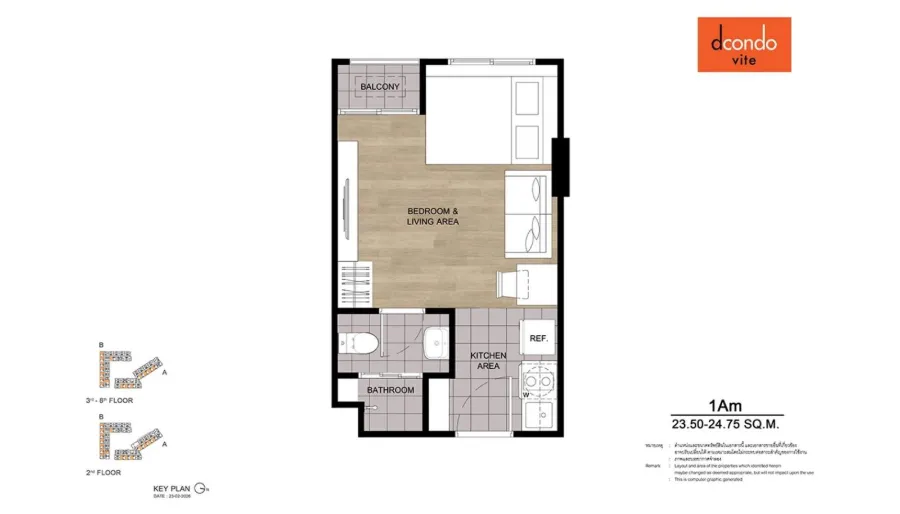 Studio 24 m² mit Poolblick in dcondo Vite Pattaya — Grundriss 1