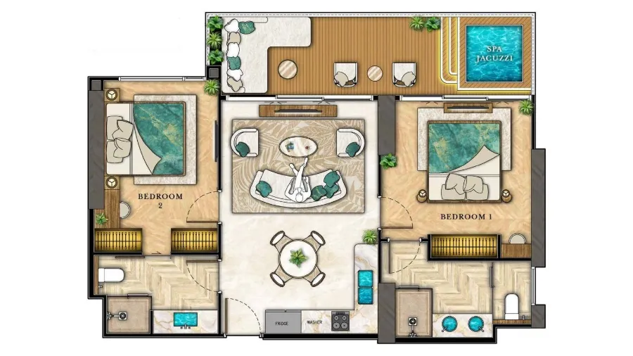 2 Schlafzimmer 85 m², Whirlpool — Riviera Palm Beach — Grundriss 1