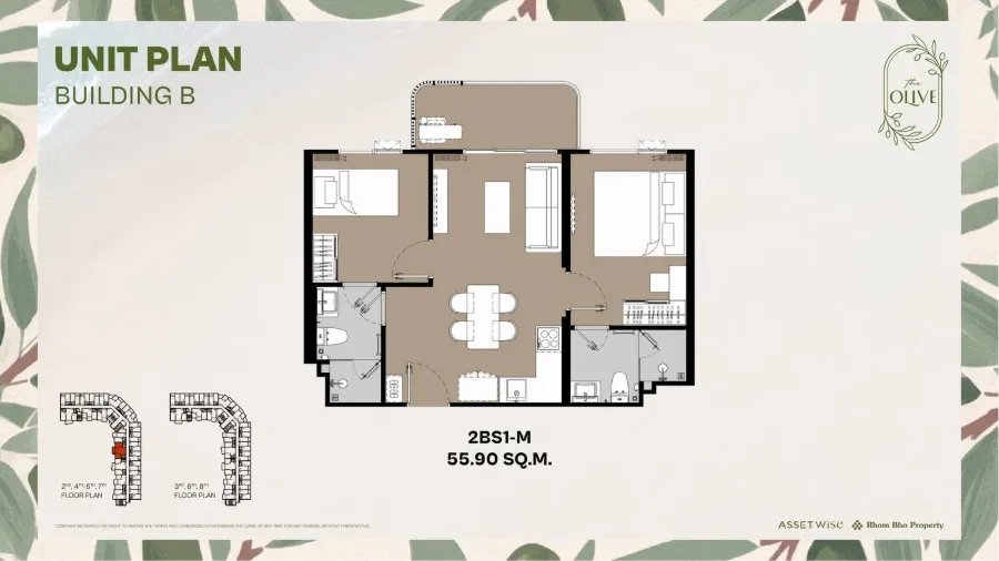 2 Bedroom 56 m² in The Olive — Floor plan 1