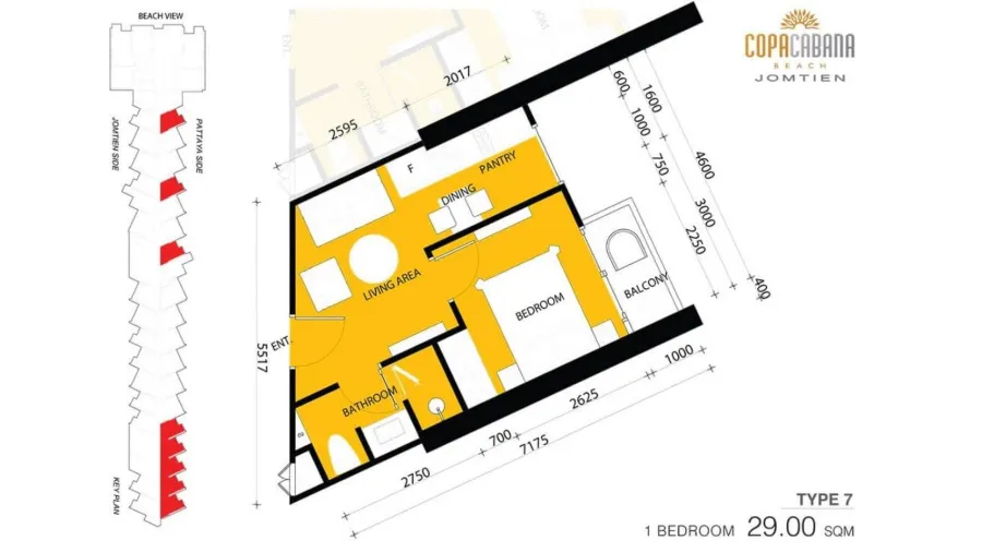 1 Schlafzimmer 29 m² in Copacabana Beach Jomtien — Grundriss 1