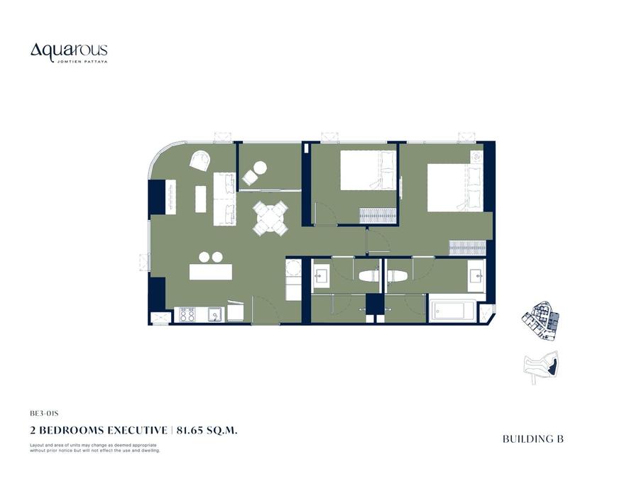 Executive 79.75 ตร.ม. 2 ห้องนอน — Aquarous — แปลนห้อง 4