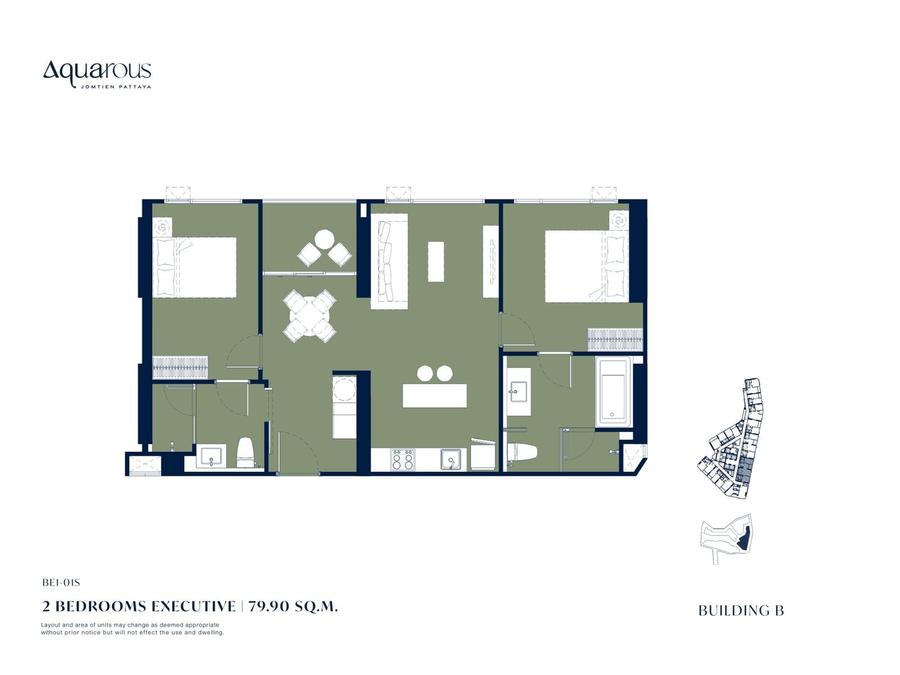 Executive 79.75 ตร.ม. 2 ห้องนอน — Aquarous — แปลนห้อง 1