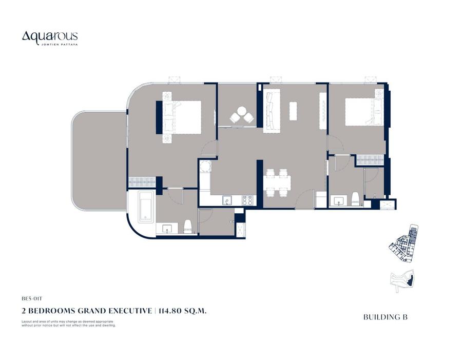 Executive 79.75 ตร.ม. 2 ห้องนอน — Aquarous — แปลนห้อง 8