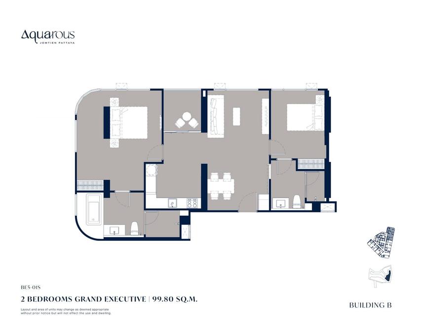 Executive 79.75 ตร.ม. 2 ห้องนอน — Aquarous — แปลนห้อง 7