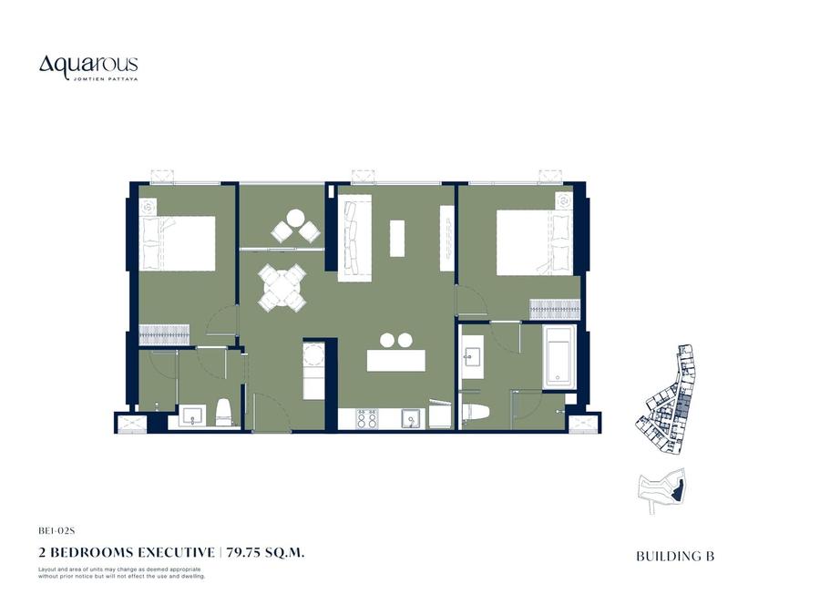 Executive 79.75 ตร.ม. 2 ห้องนอน — Aquarous — แปลนห้อง 2