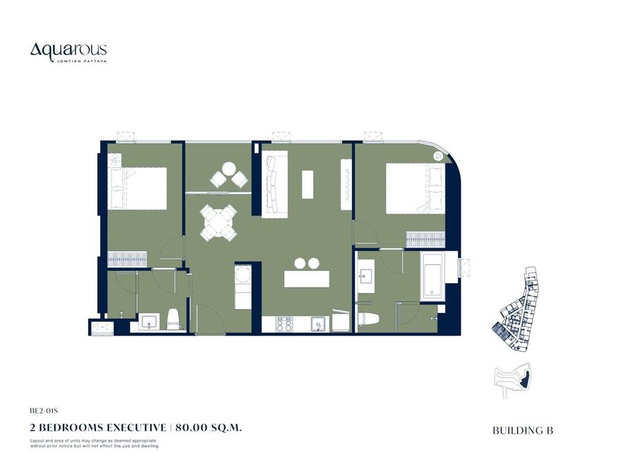 Executive 79.75 ตร.ม. 2 ห้องนอน — Aquarous — แปลนห้อง 3