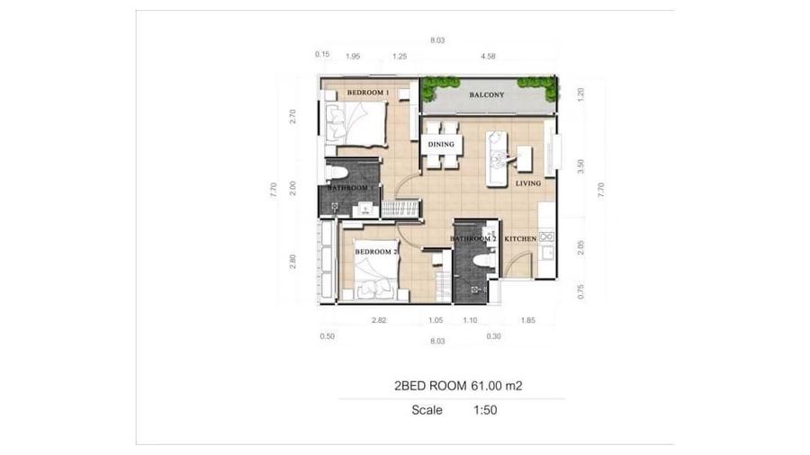 2 Bedroom 62 m² in Dusit Grand Park 2 — Floor plan 2