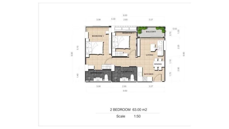 2 Bedroom 62 m² in Dusit Grand Park 2 — Floor plan 3