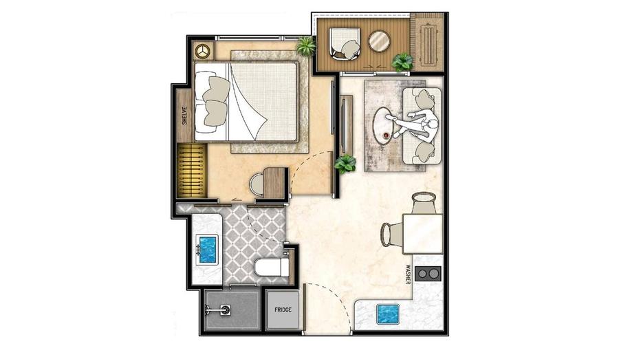 1 Schlafzimmer 30 m², Poolblick — Riviera Santa Monica — Grundriss 1