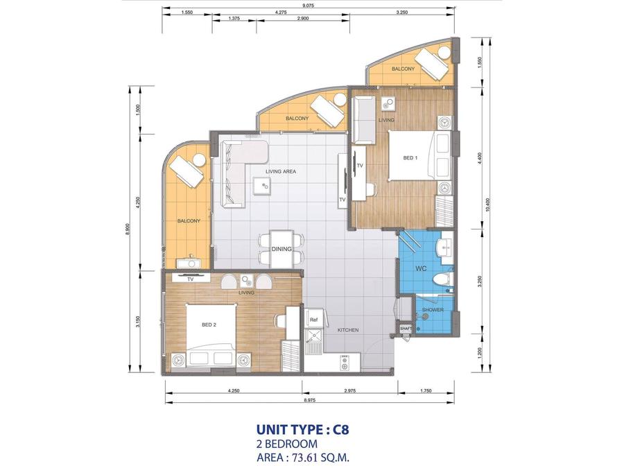 2 Bedrooms in Whale Marina Condominium — Floor plan 1