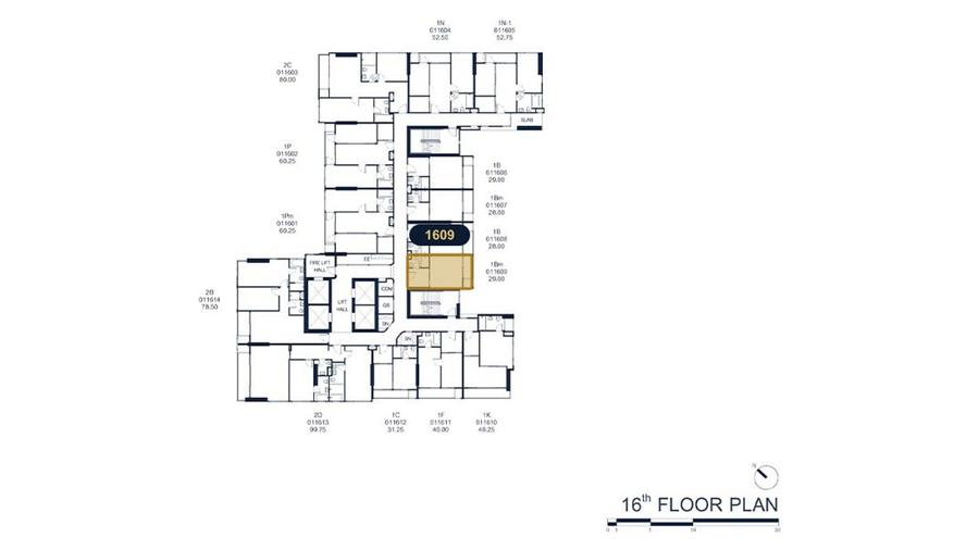 1 ห้องนอน 29 ตร.ม. วิวสวน ชั้น 16 — PTY Residence Sai 1 — แปลนห้อง 2