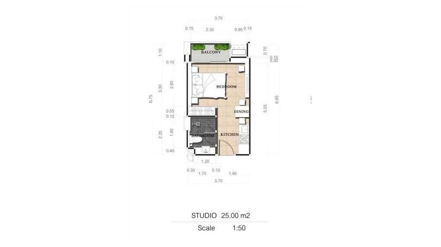 Studio-Apartment 25 m² in Dusit Grand Park 2 — Grundriss 1