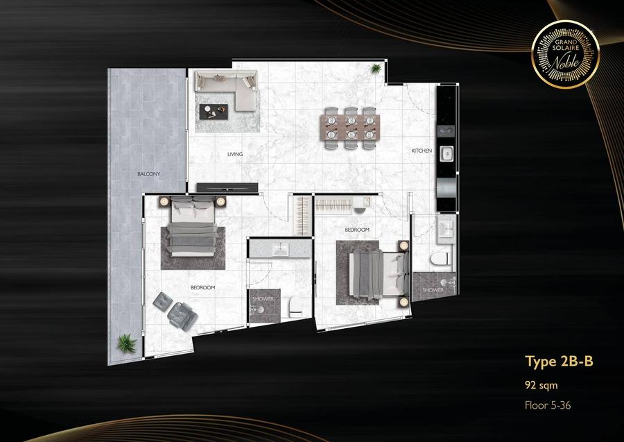 2 Schlafzimmer in Grand Solaire Noble — Grundriss 1