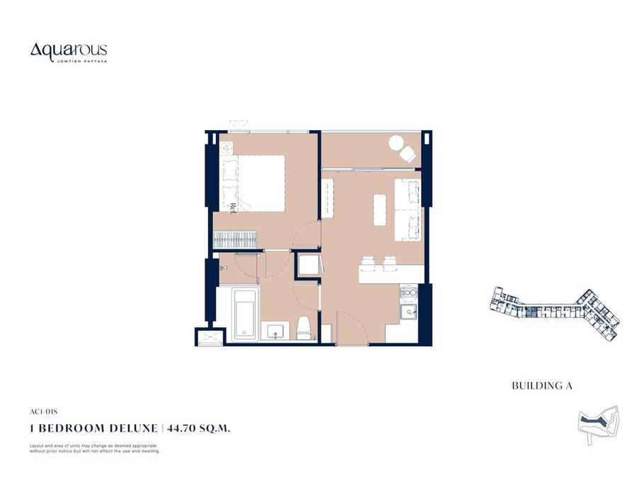 1 спальня, Deluxe Suite — Aquarous Jomtien — Планировка 1