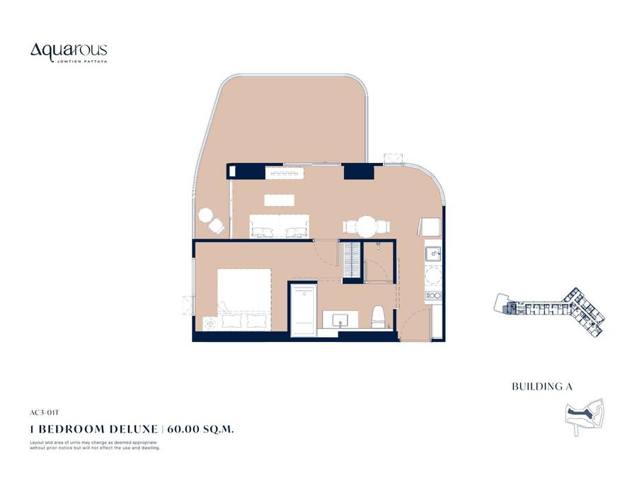 1 спальня, Deluxe Suite — Aquarous Jomtien — Планировка 2