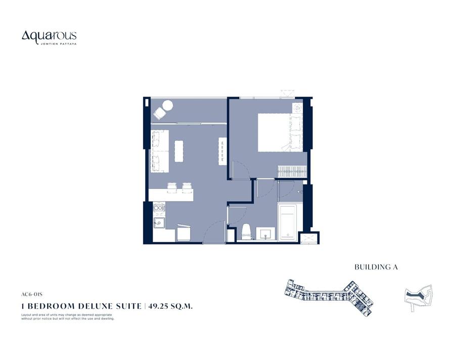 1 спальня, Deluxe Suite — Aquarous Jomtien — Планировка 3