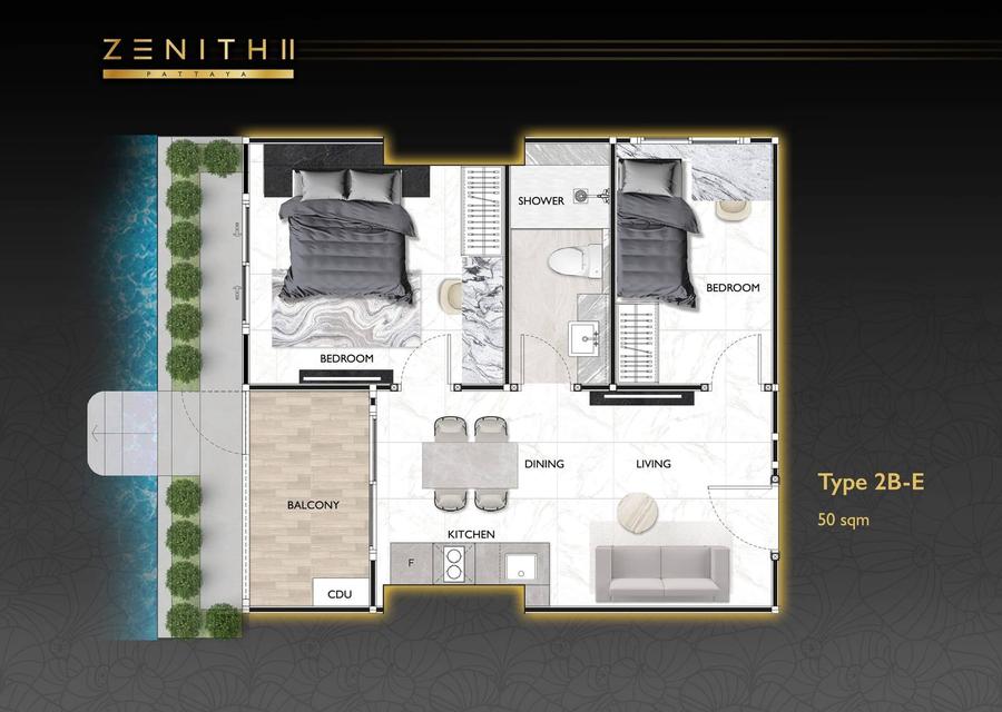 2 bedrooms in Zenith 2 Pattaya — Floor plan 4
