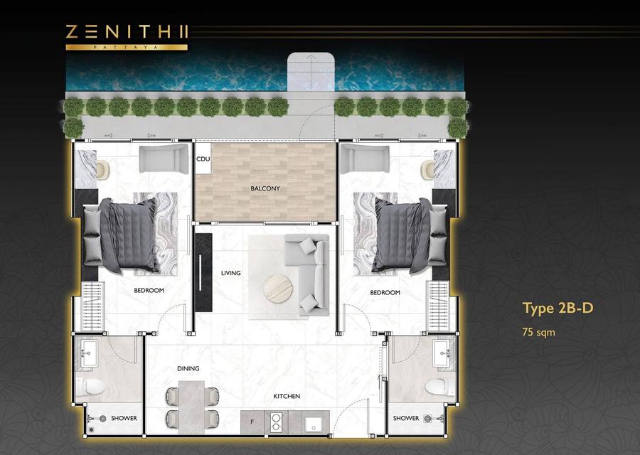 2 bedrooms in Zenith 2 Pattaya — Floor plan 3