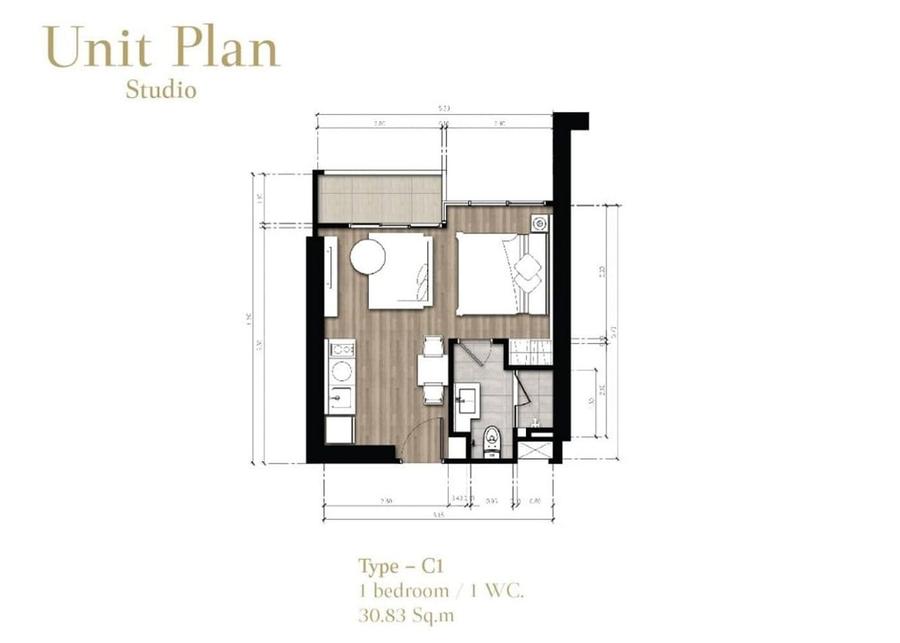 The Panora Pattaya 一居室公寓 — 户型图 4