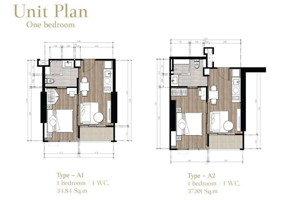The Panora Pattaya 一居室公寓 — 户型图 1