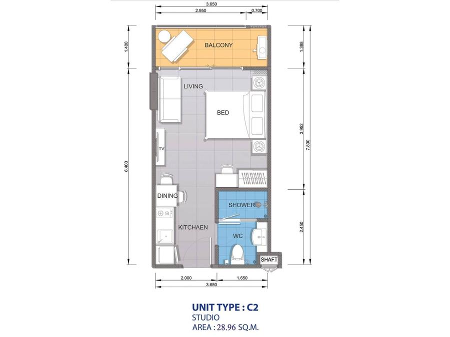 สตูดิโอใน Whale Marina Condominium — แปลนห้อง 2
