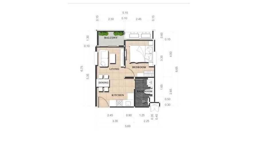 1 Bedroom 34 m² in Dusit Grand Park 2 — Floor plan 1