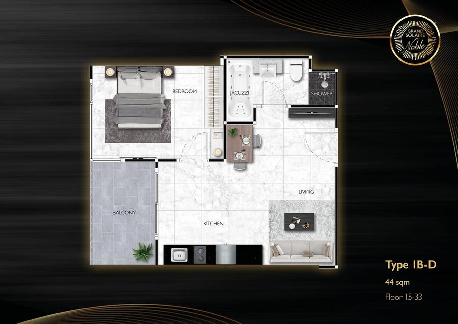 ห้อง 1 ห้องนอนกว้างขวางใน Grand Solaire Noble — แปลนห้อง 3