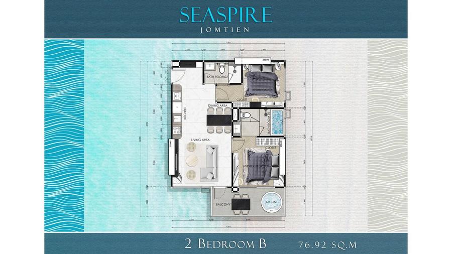 2 Bedroom 77 m² in Seaspire Jomtien — Floor plan 1