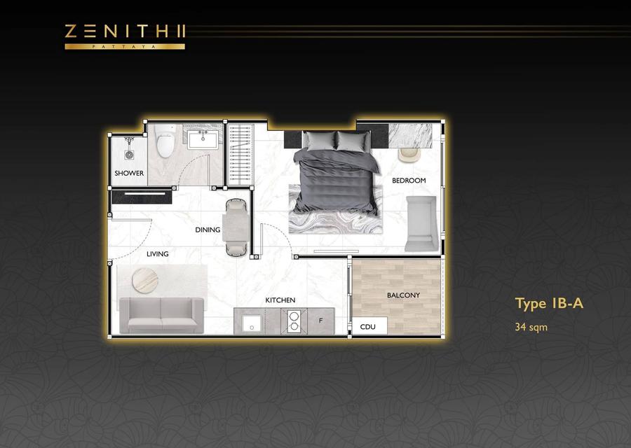 1 Schlafzimmer im Zenith 2 Pattaya — Grundriss 1