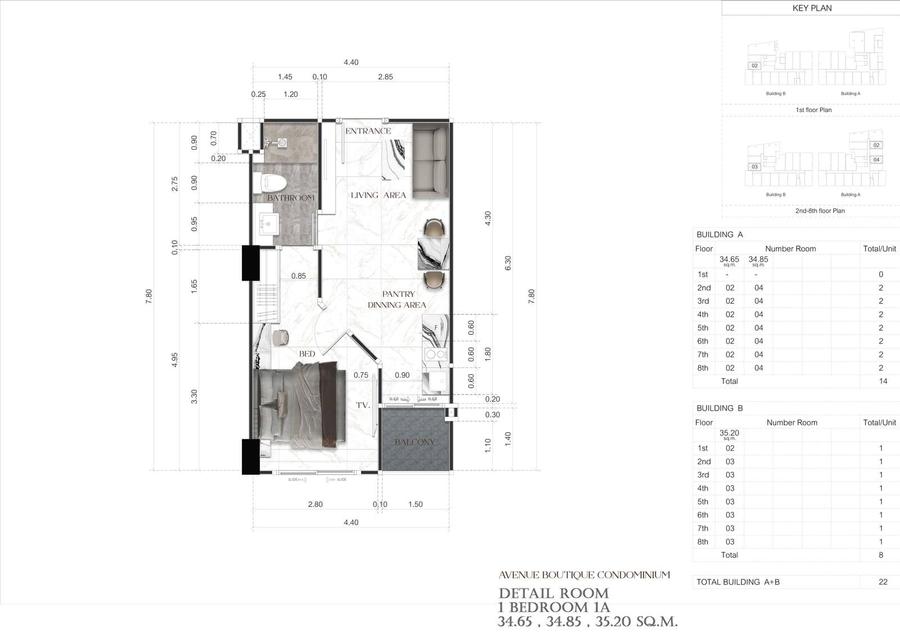 1 спальня 35 м² — Avenue Boutique, центр — Планировка 1