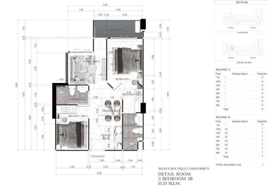 2-Bedroom 55 m², Pool View — Avenue Boutique — Floor plan 4