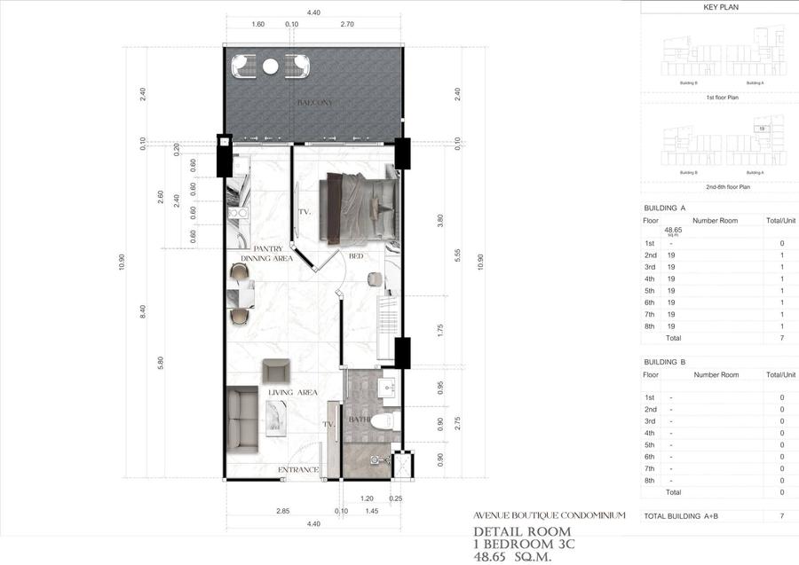 1 спальня 35 м² — Avenue Boutique, центр — Планировка 7