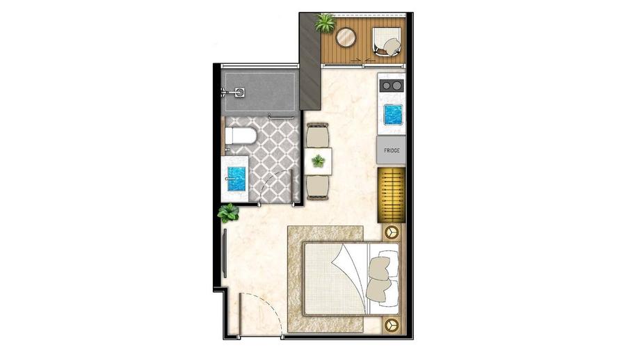 Studio 25 m² mit Buchtblick im The Riviera California — Grundriss 1