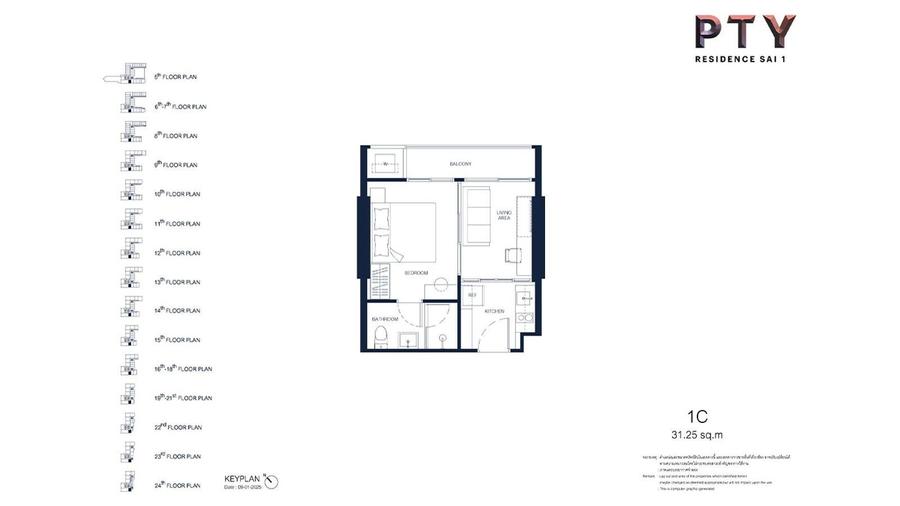 1 Schlafzimmer 31 m², Meerblick, 6. OG — PTY Sai 1 — Grundriss 1