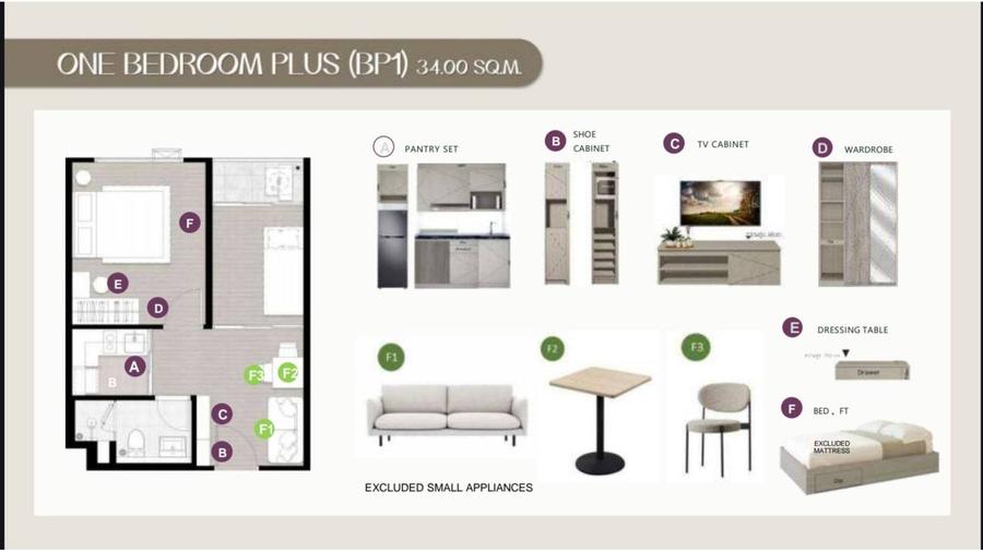 1 ห้องนอนพลัส 35 ตร.ม. วิวสระว่ายน้ำ ใน SO Origin Pattaya — แปลนห้อง 1