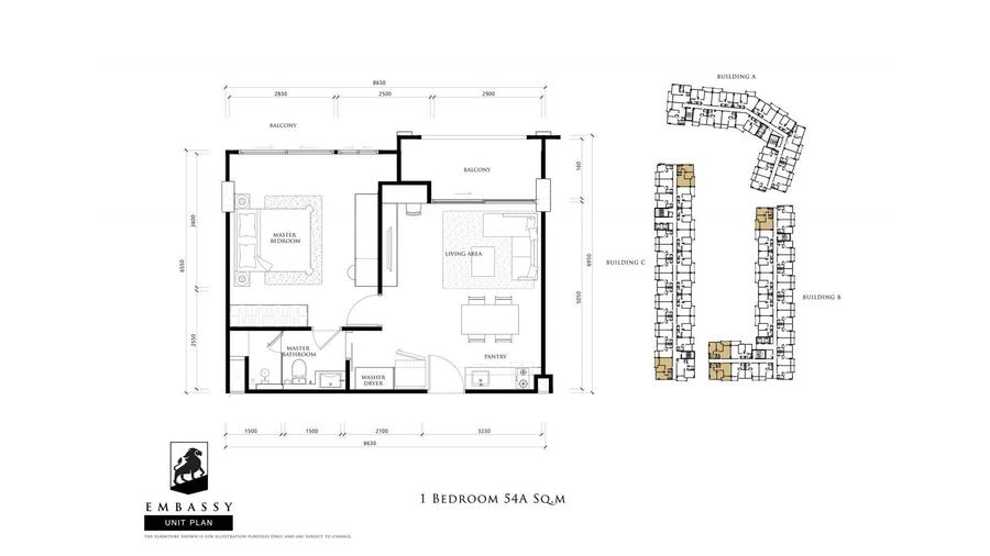 Embassy Pattaya 51 平方米一居室公寓 — 户型图 2