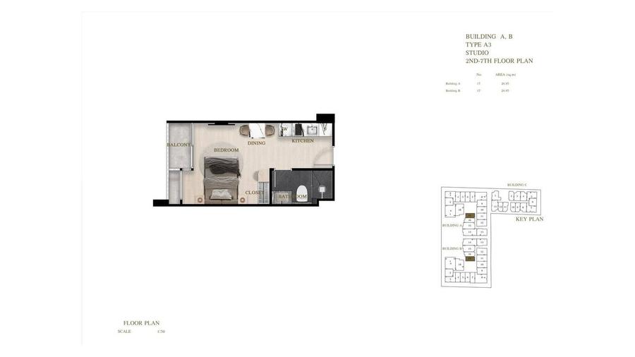 Sea View Studio 27 m² in Siam Oriental Oasis — Floor plan 1