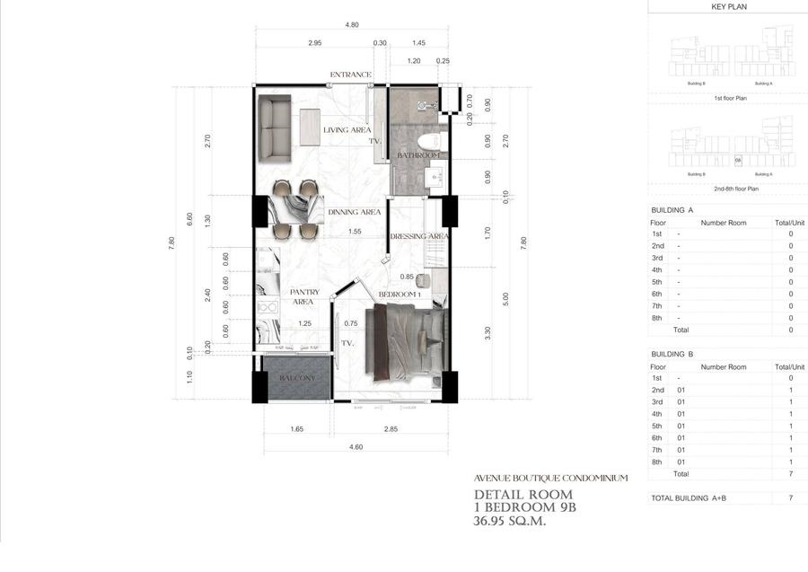 1 спальня 35 м² — Avenue Boutique, центр — Планировка 15