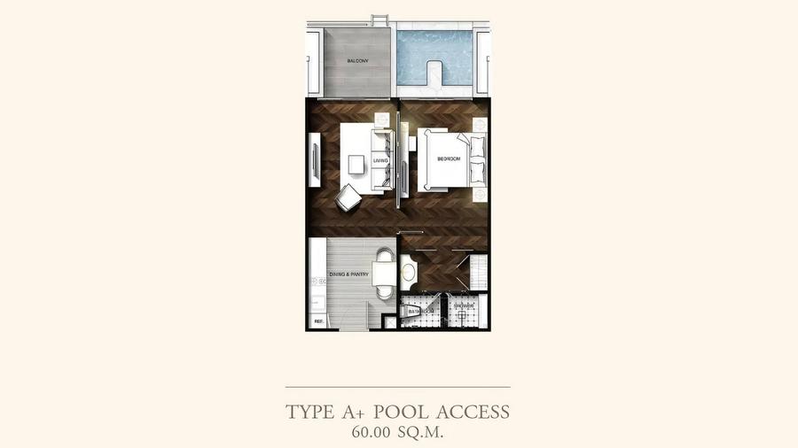 1 спальня 60 м² с выходом в бассейн — Grand Florida — Планировка 1