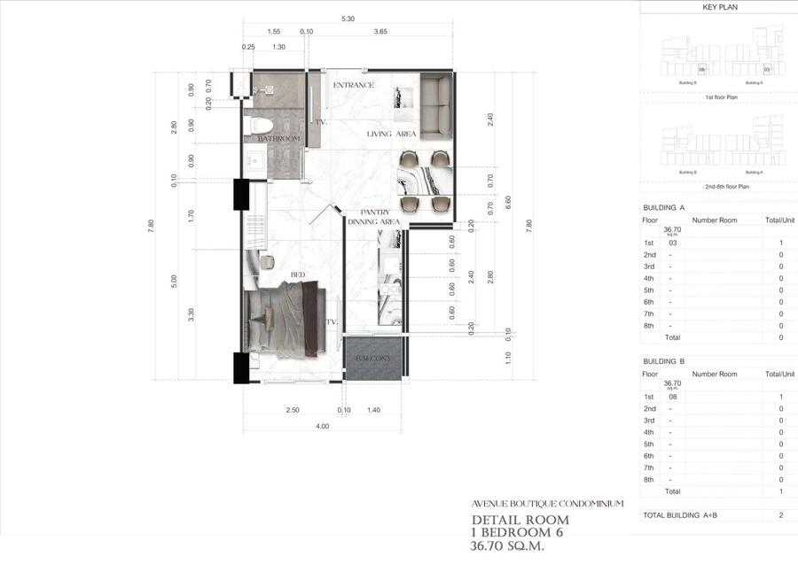 1 спальня 35 м² — Avenue Boutique, центр — Планировка 11