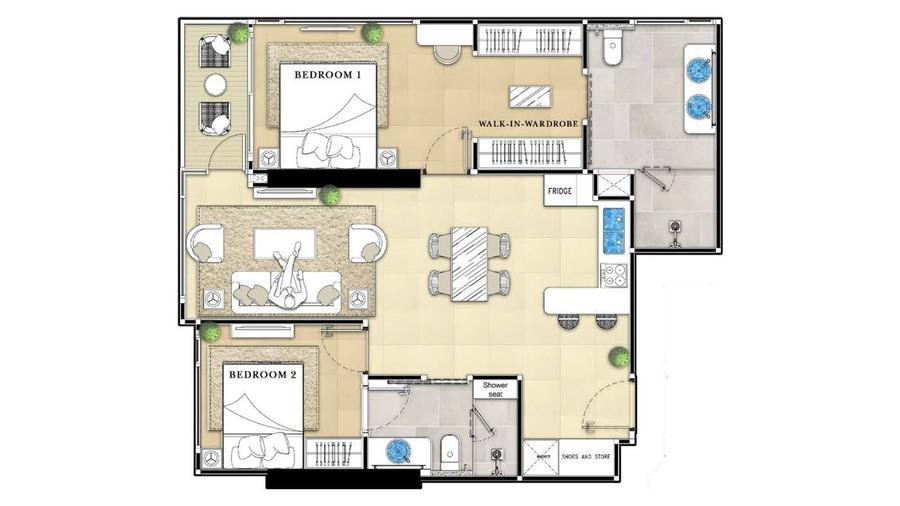 Koh Larn View 2-Bedroom 78 m² in The Riviera Malibu — Floor plan 1