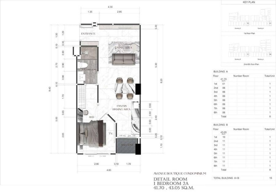 1 спальня 35 м² — Avenue Boutique, центр — Планировка 3