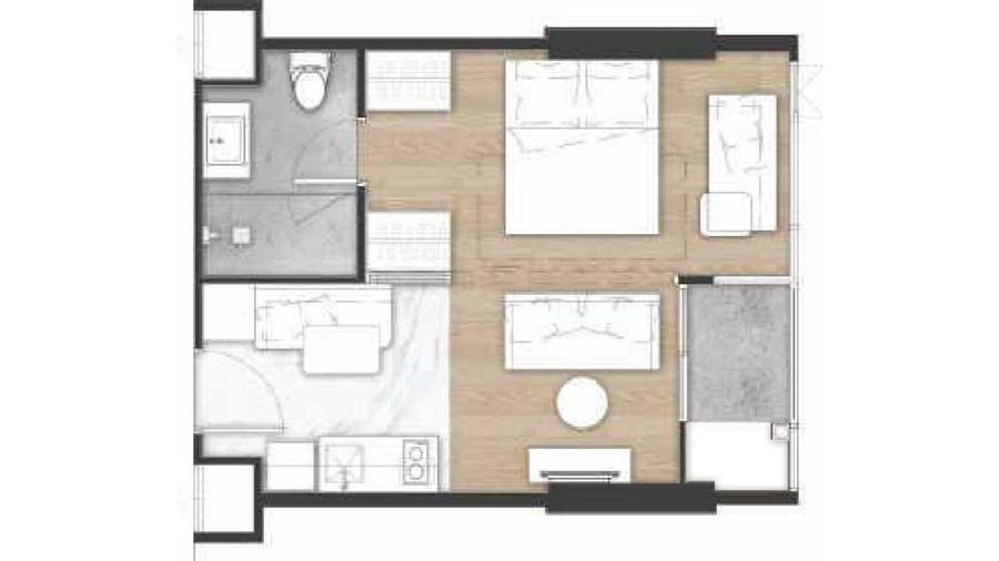 1 Schlafzimmer 34 m² in Once Pattaya — Grundriss 1
